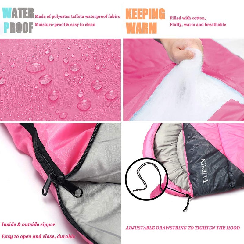 tuphen- Sleeping Bags for Adults Kids Boys Girls Backpacking Hiking Camping Microfiber Liner, Cold Warm Weather 4 Seasons Winter, Fall, Spring, Summer, Indoor Outdoor Use, Lightweight & Waterproof - Image 4